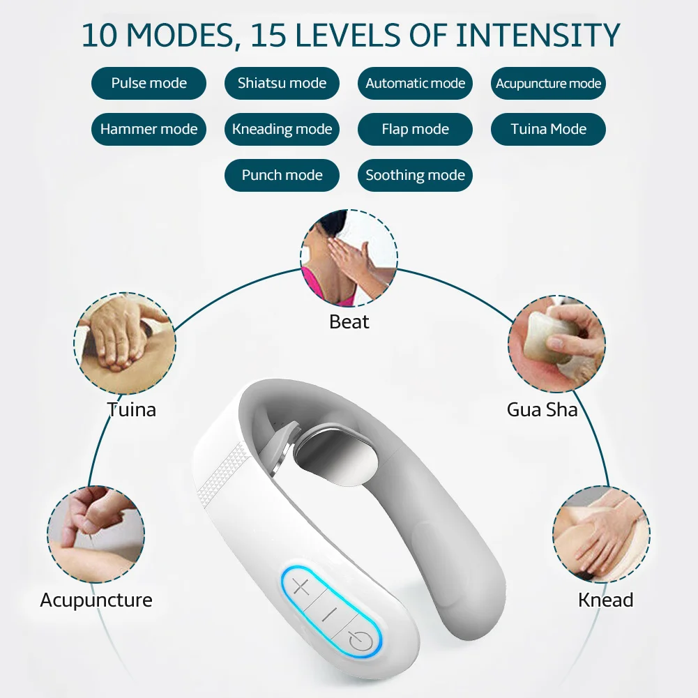 TENS Pulse Back Neck Massage Wireless Smart Sholder Cervical Massager Heating Muscle Punch Beating Health Care Tool TENS Pulse Back Neck Massage Wireless Smart Sholder Cervical Massager Heating Muscle Punch Beating Health Care Tool