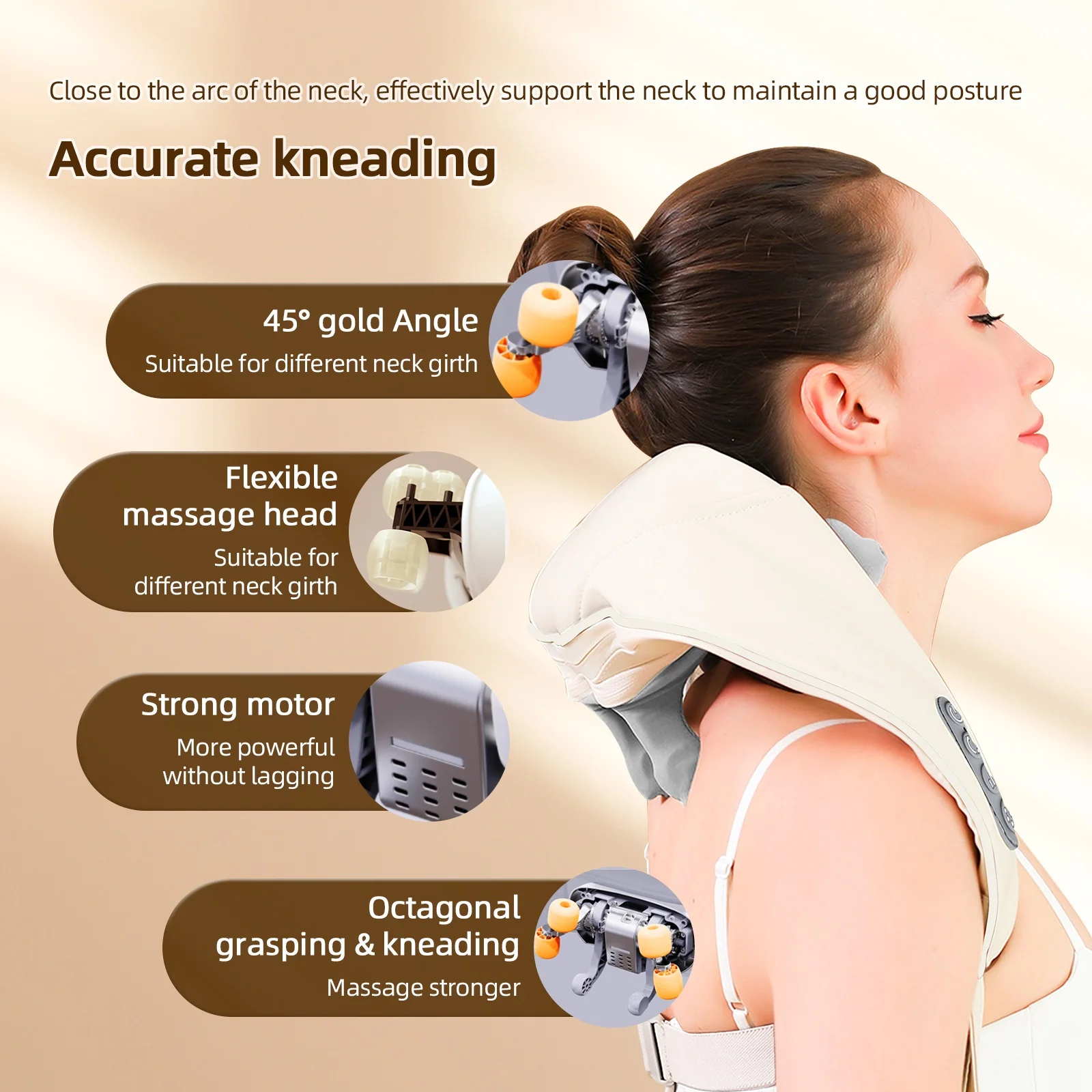 Foreverlily 26W Brushless Motor Neck And Shoulder Massager Wireless Shoulder And Back Kneading Massage Shawl Neck masajeador - Image 6