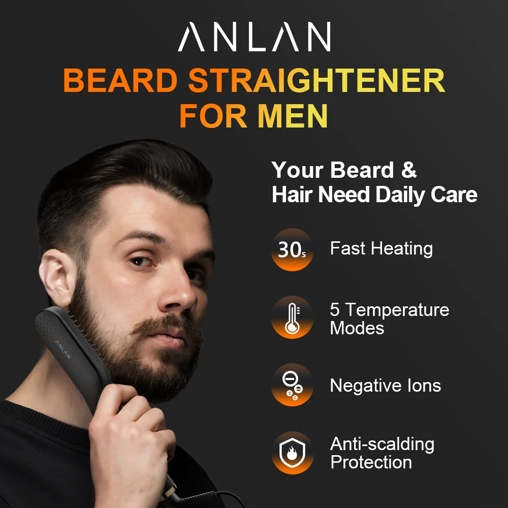 ANLAN Beard Hair Straightening Brush Hot Heated Comb Men Beard Multifunctional Straightener Ceramic Comb Quick Hair Styler ANLAN Beard Hair Straightening Brush Hot Heated Comb Men Beard Multifunctional Straightener Ceramic Comb Quick Hair Styler