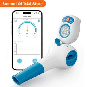 Breathing Exercise Device with Digital Manometer Lung Exerciser Device Respiratory Muscle Trainer Improve Lung Capacity with App