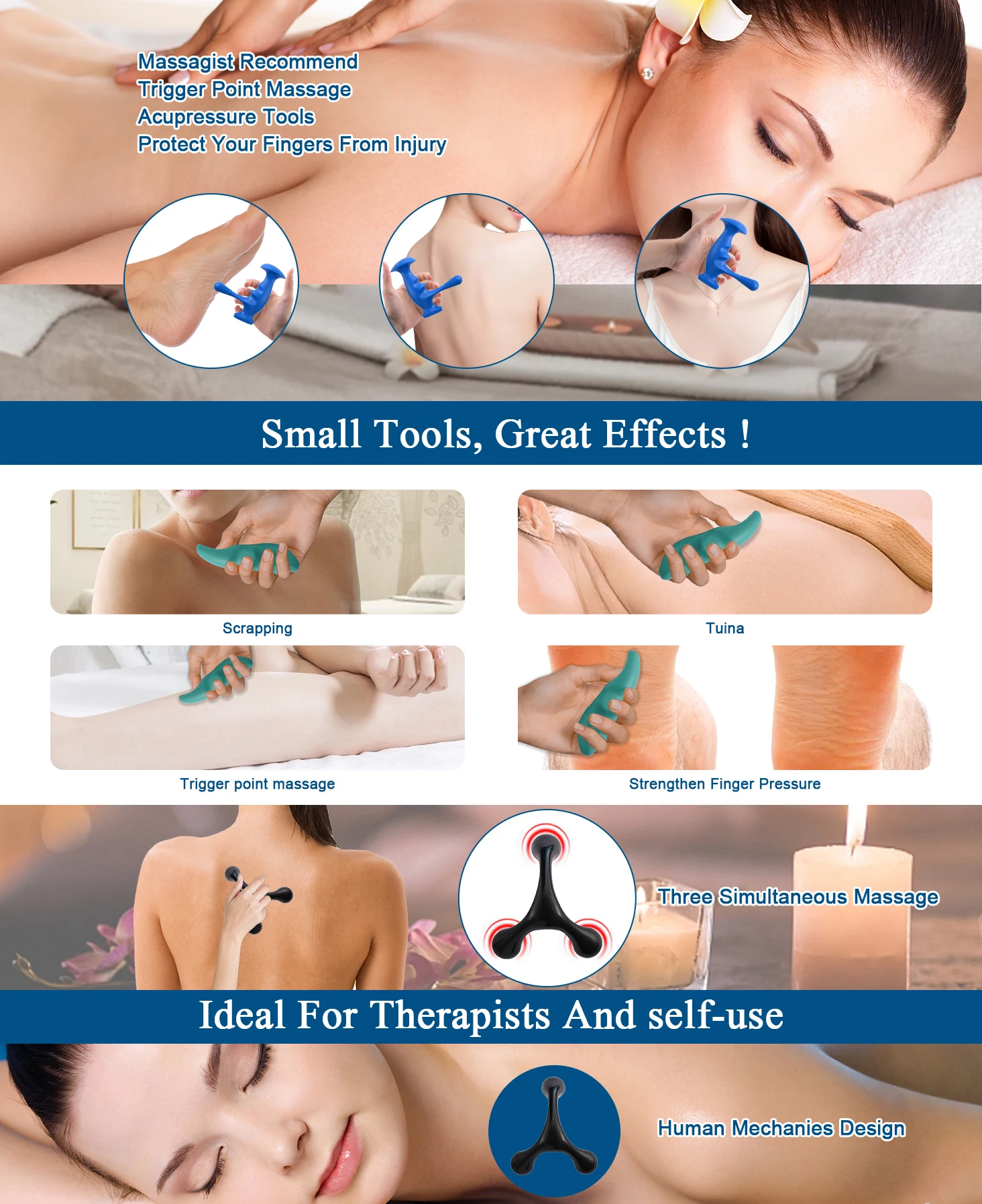 Manual Trigger Point Massage Tool and Thumb Saver for Full Body Deep Tissue Massage, with 3-Legged Massage Knobs, Stress Relief Manual Trigger Point Massage Tool and Thumb Saver for Full Body Deep Tissue Massage, with 3-Legged Massage Knobs, Stress Relief