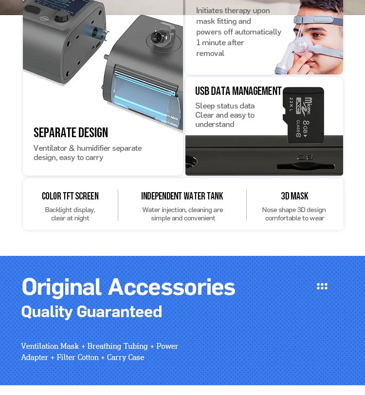 Portable Home Auto Bipap Bi-Level CPAP Machine Travel Anti Snoring Sleep Apnea Treatment Device with CPAP Mask