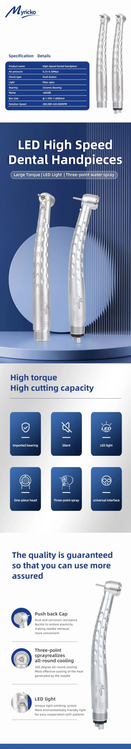 WJ Medical Dental E-generator High Speed Handpiece With LED Dentist Standard/Super Torque Head Triple Water Spray rotation WJ Medical Dental E-generator High Speed Handpiece With LED Dentist Standard/Super Torque Head Triple Water Spray rotation