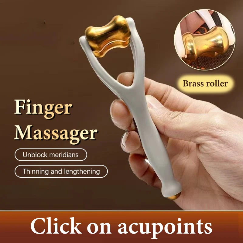 Finger Massage Dual-Row Roller Brass Roller Design Easy Use Relieve Finger Fatigue Promote Blood Portable Finger Massage Tool' - Image 2