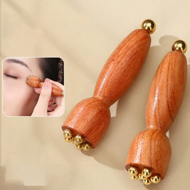 Mini Lotus Seedpod Brass Bead Wood Facial Gua Sha Eye Facial Point Massager Relaxatiow Meridians Acupoint Massage Tool" - Image 6