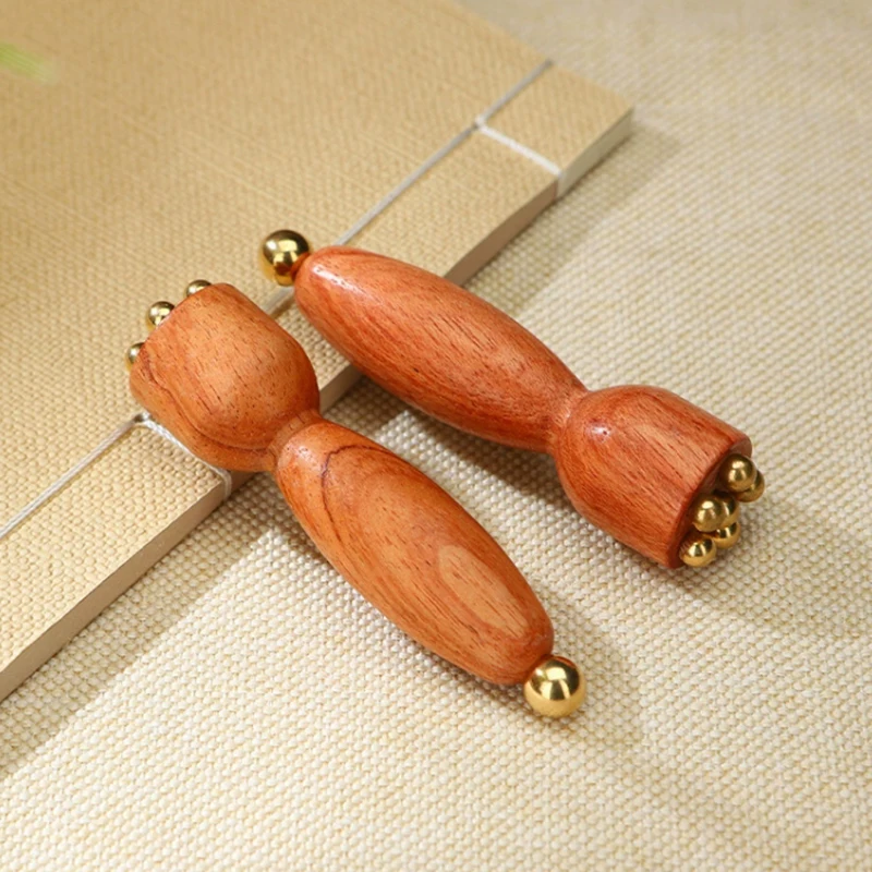 Mini Lotus Seedpod Brass Bead Wood Facial Gua Sha Eye Facial Point Massager Relaxatiow Meridians Acupoint Massage Tool" - Image 2