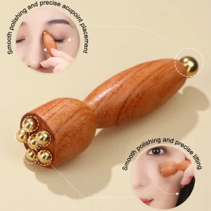 Mini Lotus Seedpod Brass Bead Wood Facial Gua Sha Eye Facial Point Massager Relaxatiow Meridians Acupoint Massage Tool"