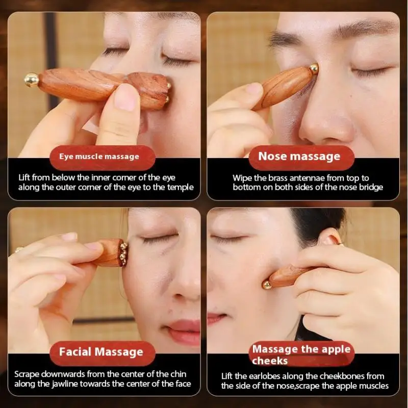 Lotus Seedpod Gua Sha Tool Brass Rosewood Facial Eye Massage Meridians Acupoint Relaxation Beauty Tool - Image 3