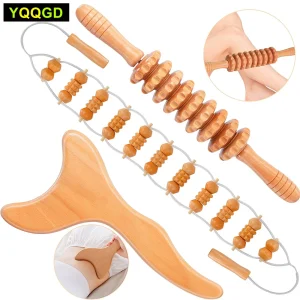 Wood Therapy Massage Tools,Maderoterapia Kit, Wooden Massage Roller Stick & Back Massager Roller Rope for Body Shaping