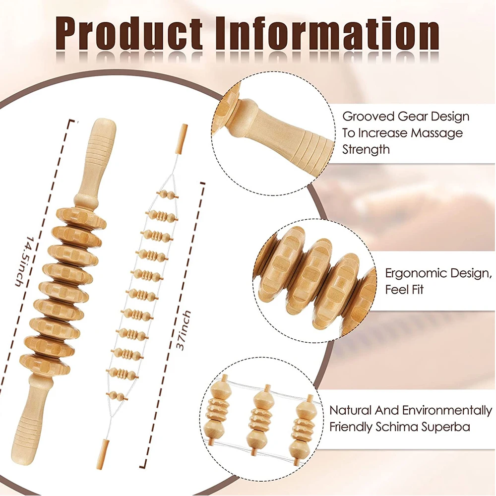Wood Therapy Massage Tools,Maderoterapia Kit, Wooden Massage Roller Stick & Back Massager Roller Rope for Body Shaping - Image 2