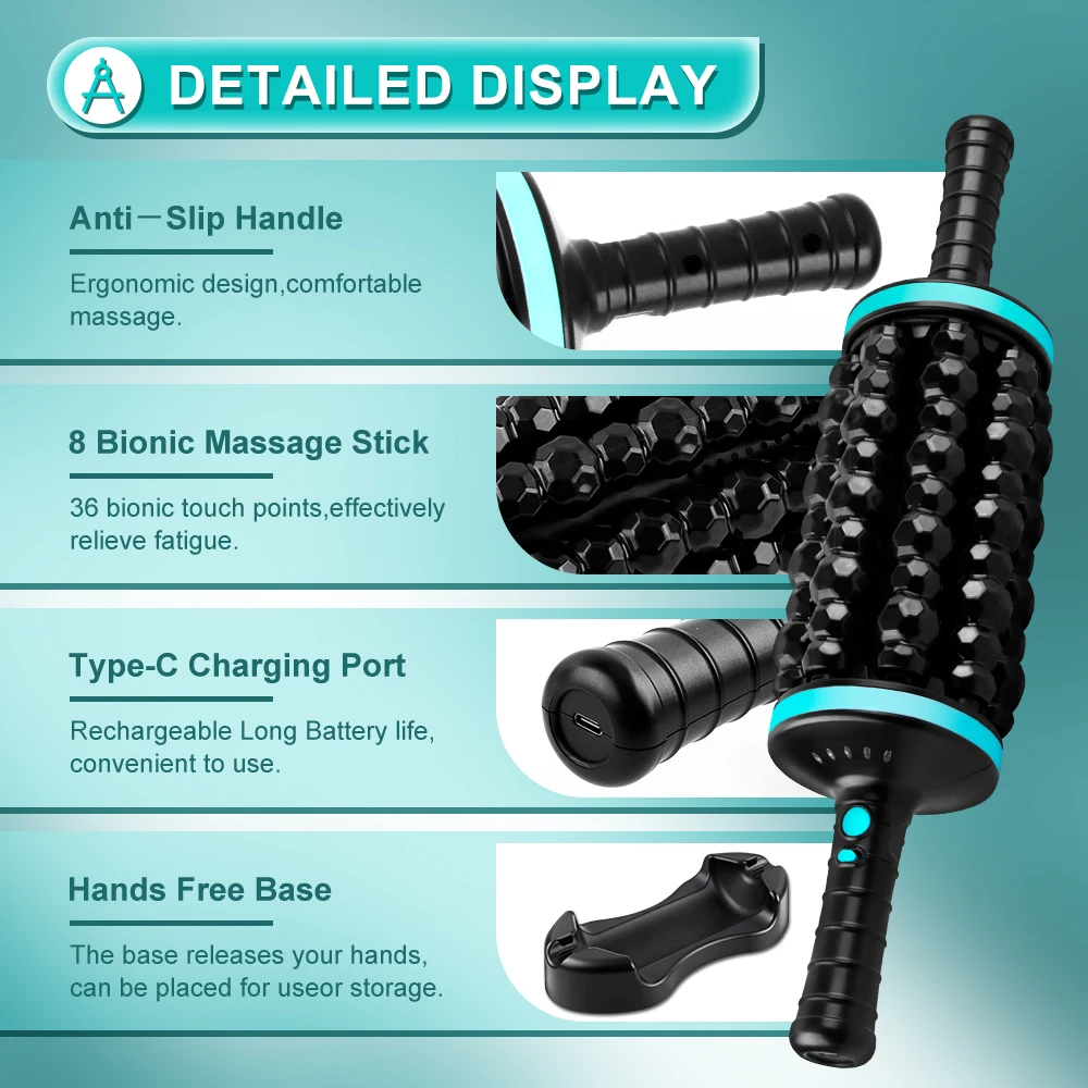 Rolling Percussive Massager 5-Speed Vibration Forward Reverse Rotation Handheld Massage Roller for Pain Relief Muscle Relaxation - Image 5