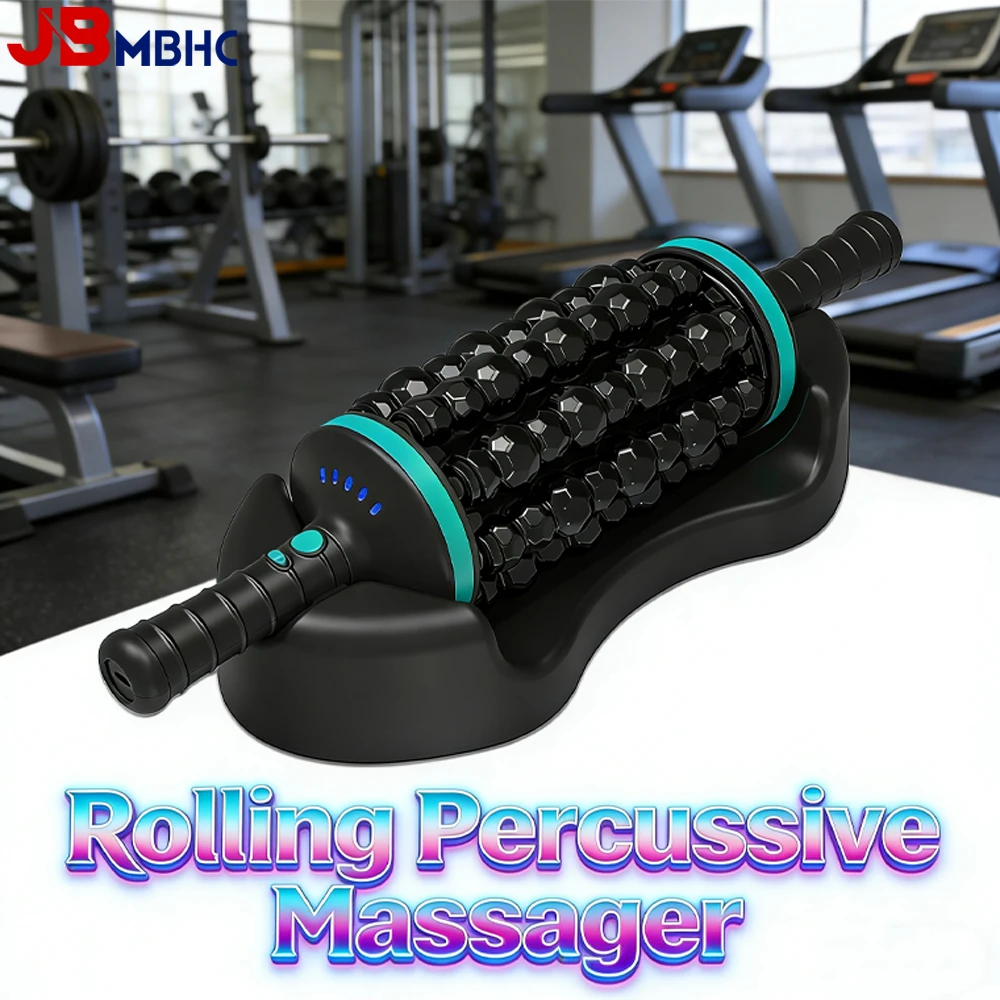 Rolling Percussive Massager 5-Speed Vibration Forward Reverse Rotation Handheld Massage Roller for Pain Relief Muscle Relaxation