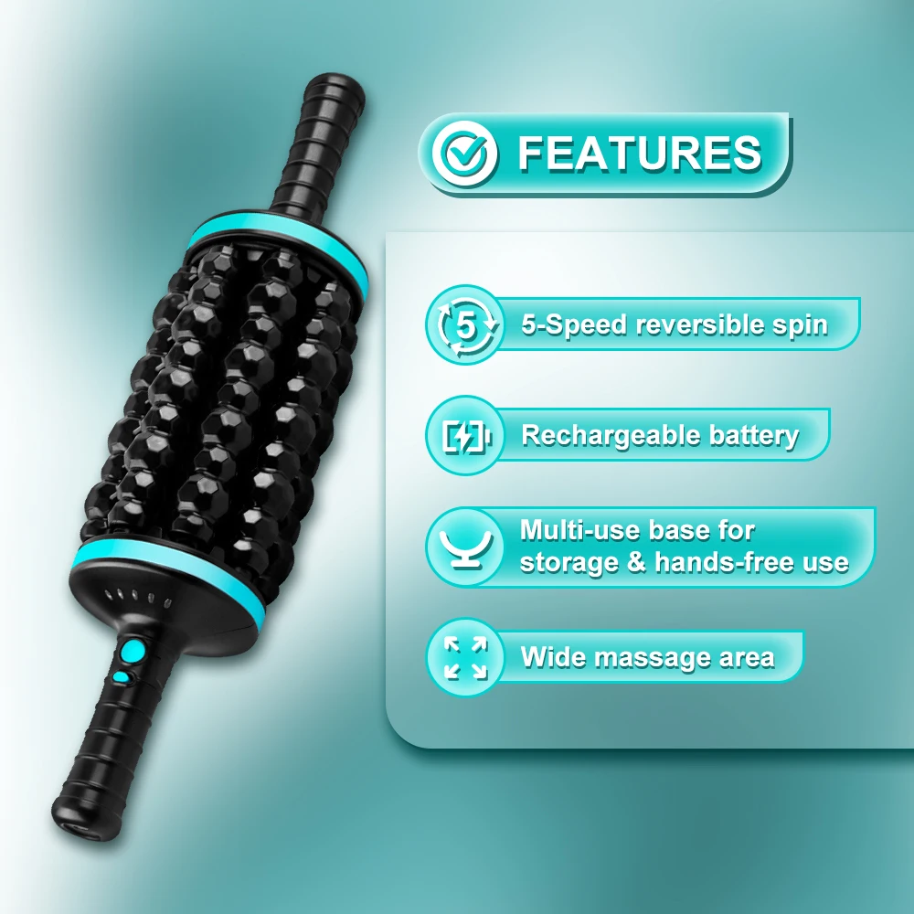 Rolling Percussive Massager 5-Speed Vibration Forward Reverse Rotation Handheld Massage Roller for Pain Relief Muscle Relaxation