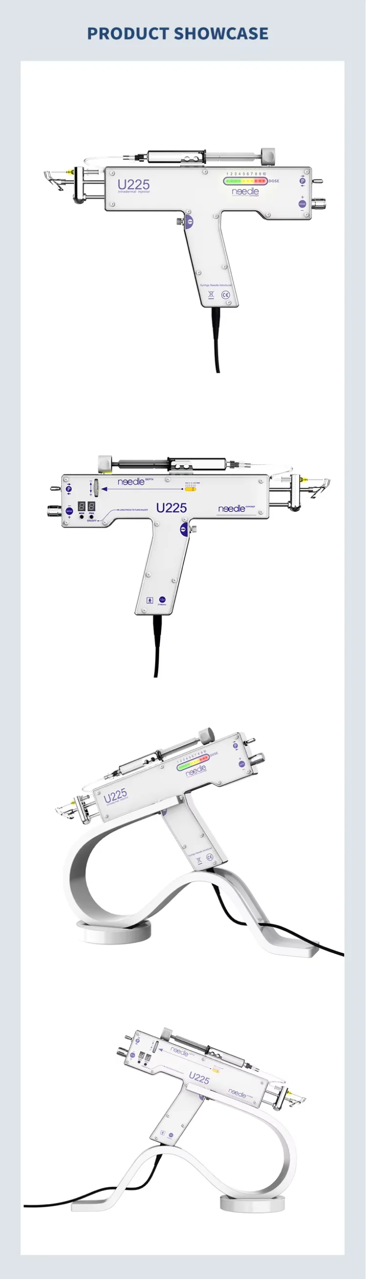 Portable Hair Facial Scalp Mesogun Vibrator U225 PRP Injector Mesotherapy Gun Needle Free Skin Rejuvenation Water Light Machine