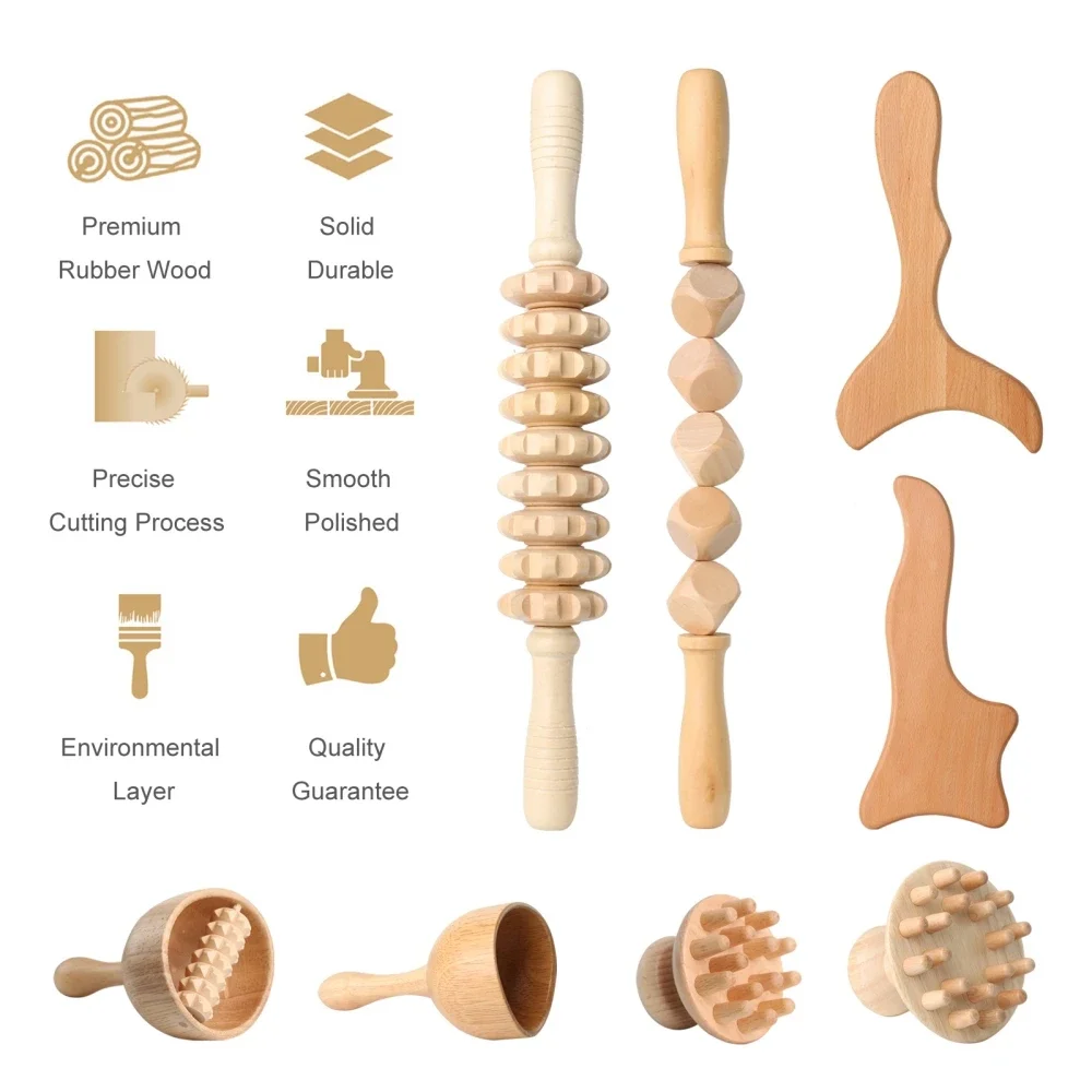 ZONGKUNG 1PCS Wooden Therapy Massage Sets Pain Relief Anti Cellulite Body Slimmling Gua Sha Back Massager Maderoterapia Corporal