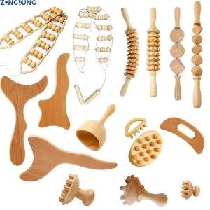 ZONGKUNG 1PCS Wooden Therapy Massage Sets Pain Relief Anti Cellulite Body Slimmling Gua Sha Back Massager Maderoterapia Corporal