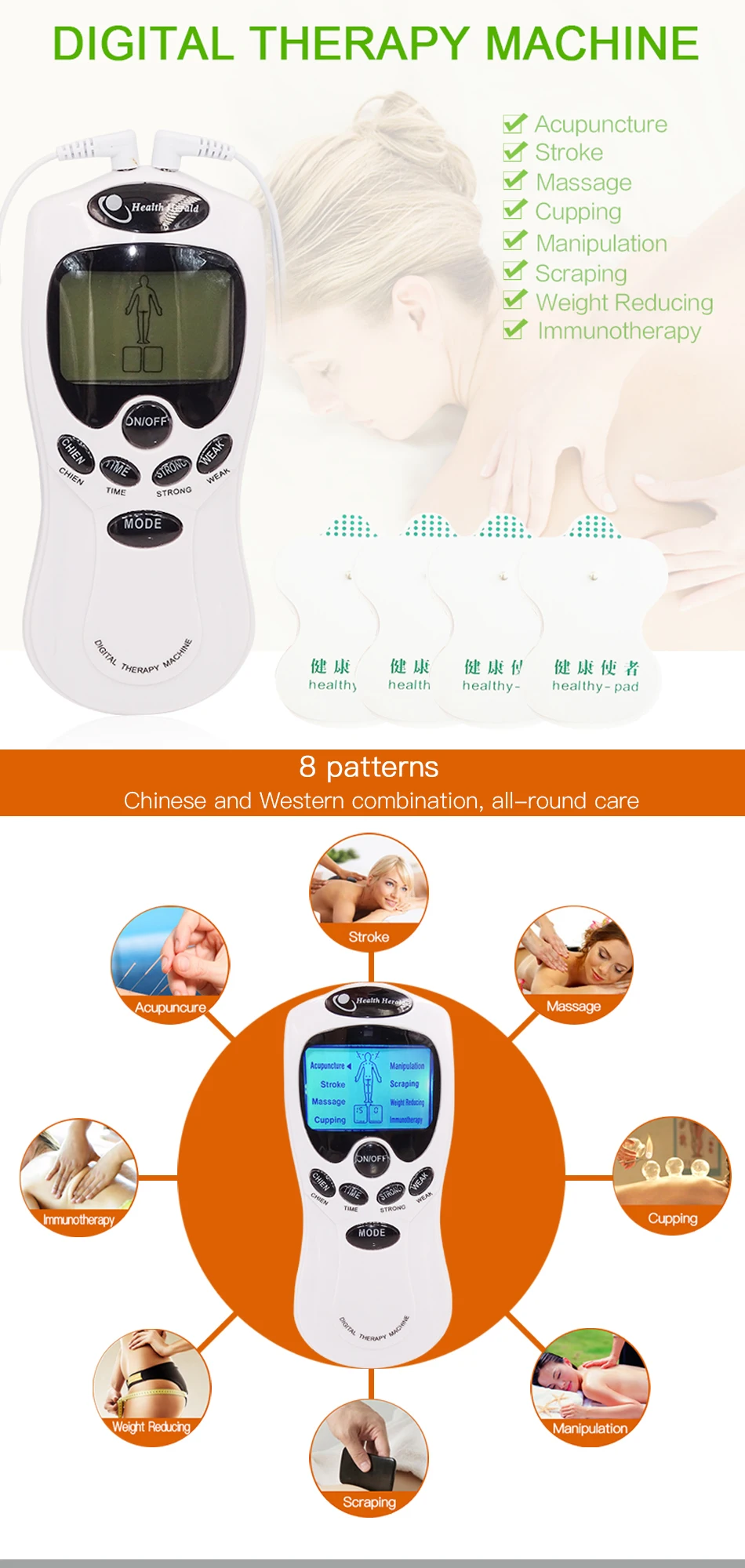 Health Tens Muscle Neck Massager Back Electric Digital Therapy Machine Massage Electronic Pulse Stimulator for Full Body Care