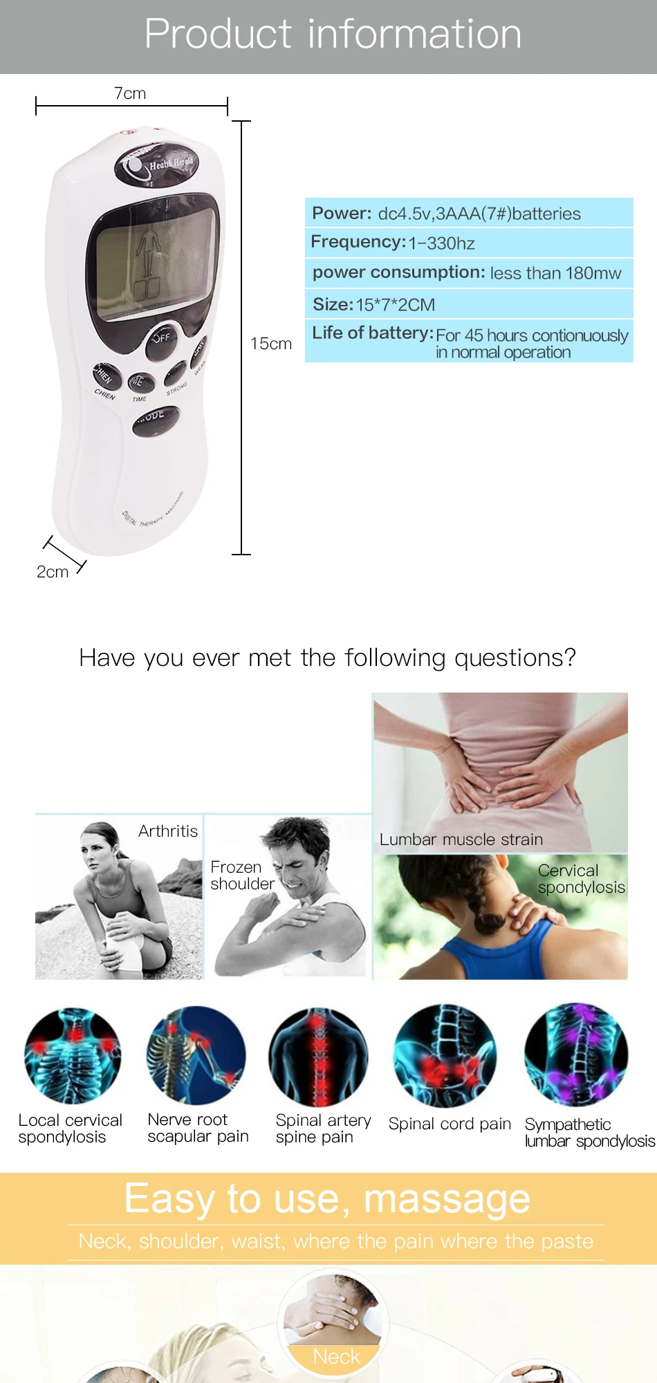 Health Tens Muscle Neck Massager Back Electric Digital Therapy Machine Massage Electronic Pulse Stimulator for Full Body Care