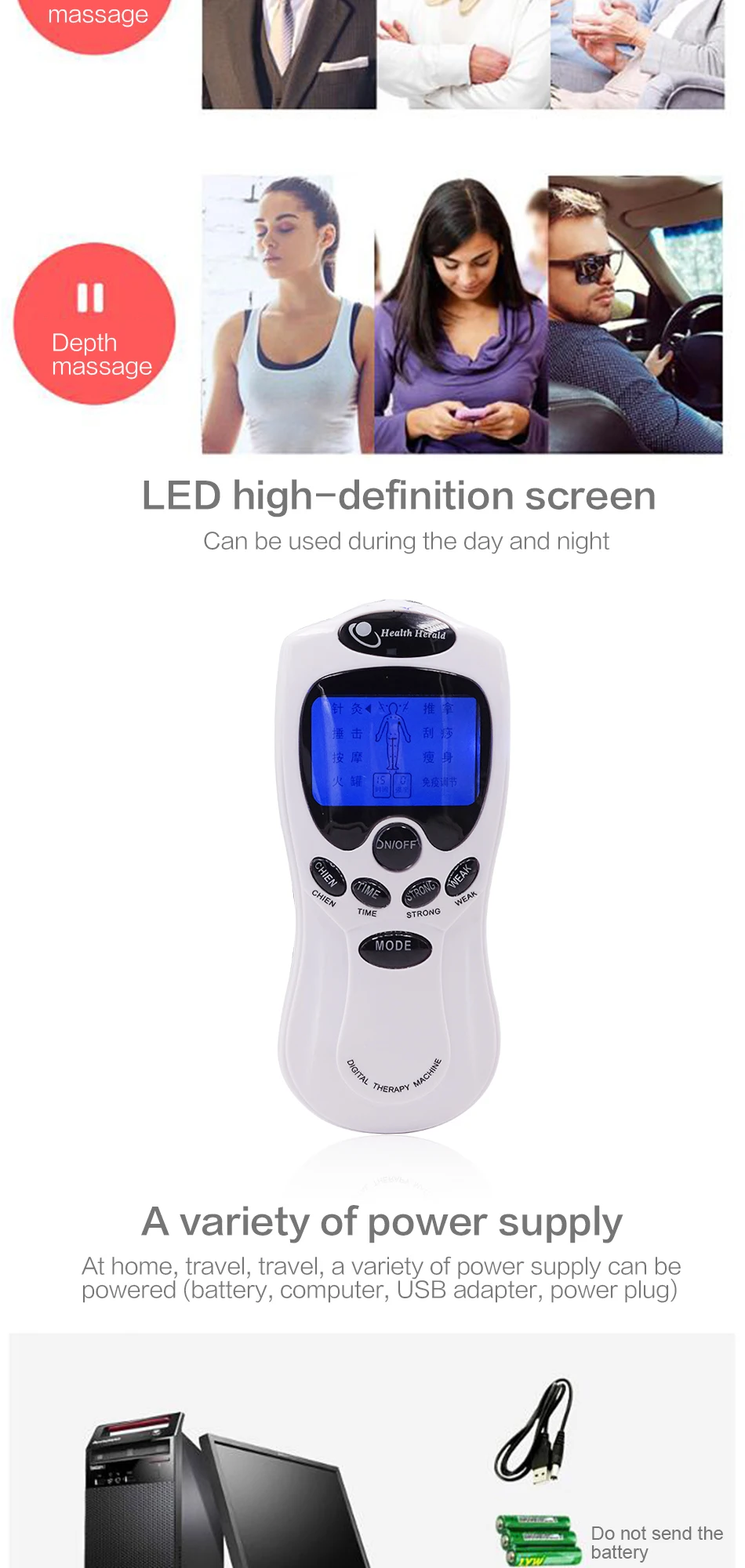 Health Tens Muscle Neck Massager Back Electric Digital Therapy Machine Massage Electronic Pulse Stimulator for Full Body Care