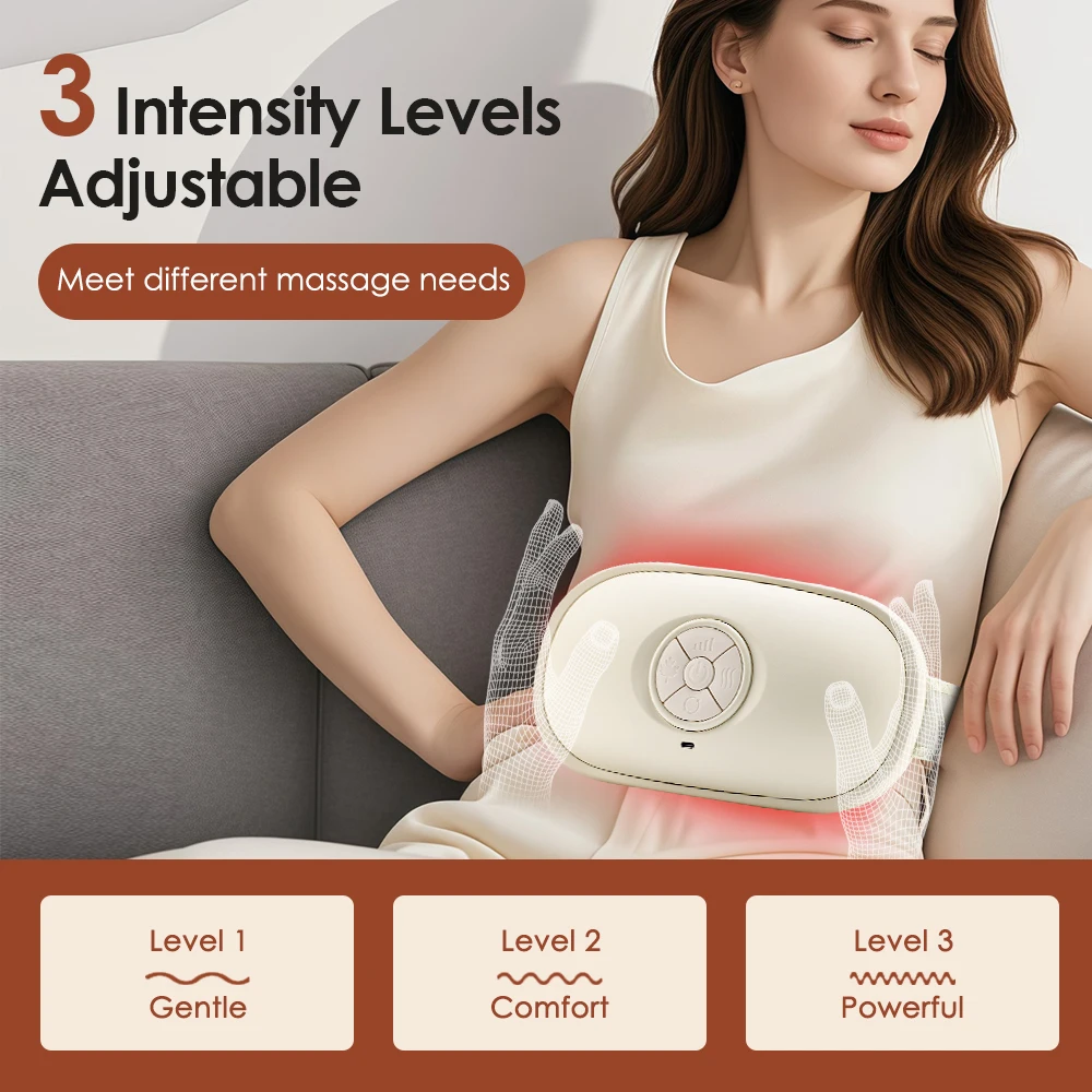 Electric Abdominal Massager Bian Stone Kneading 2-Level Heat 3-Intensity Fat Burner Anti-Cellulite Belly Shaking for Slimming