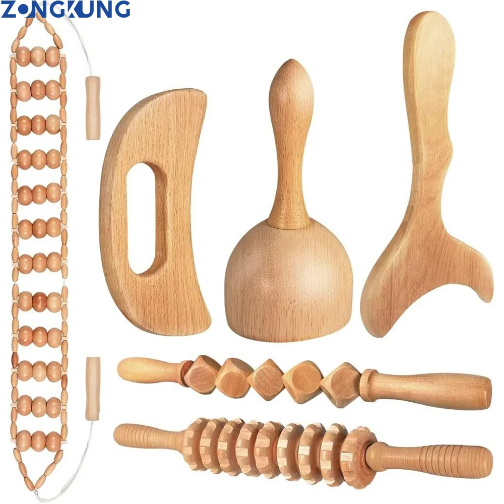 Wood Therapy Massage Tools, Wood Lymphatic Drainage Massage Tools Set for Body Sculpting, Maderoterapia Kit for Anticellulite