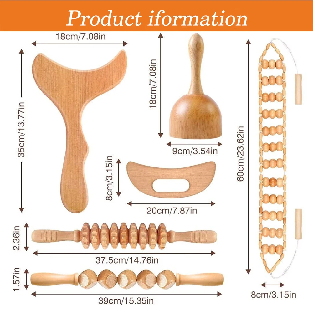 Wood Therapy Massage Tools, Wood Lymphatic Drainage Massage Tools Set for Body Sculpting, Maderoterapia Kit for Anticellulite - Image 2