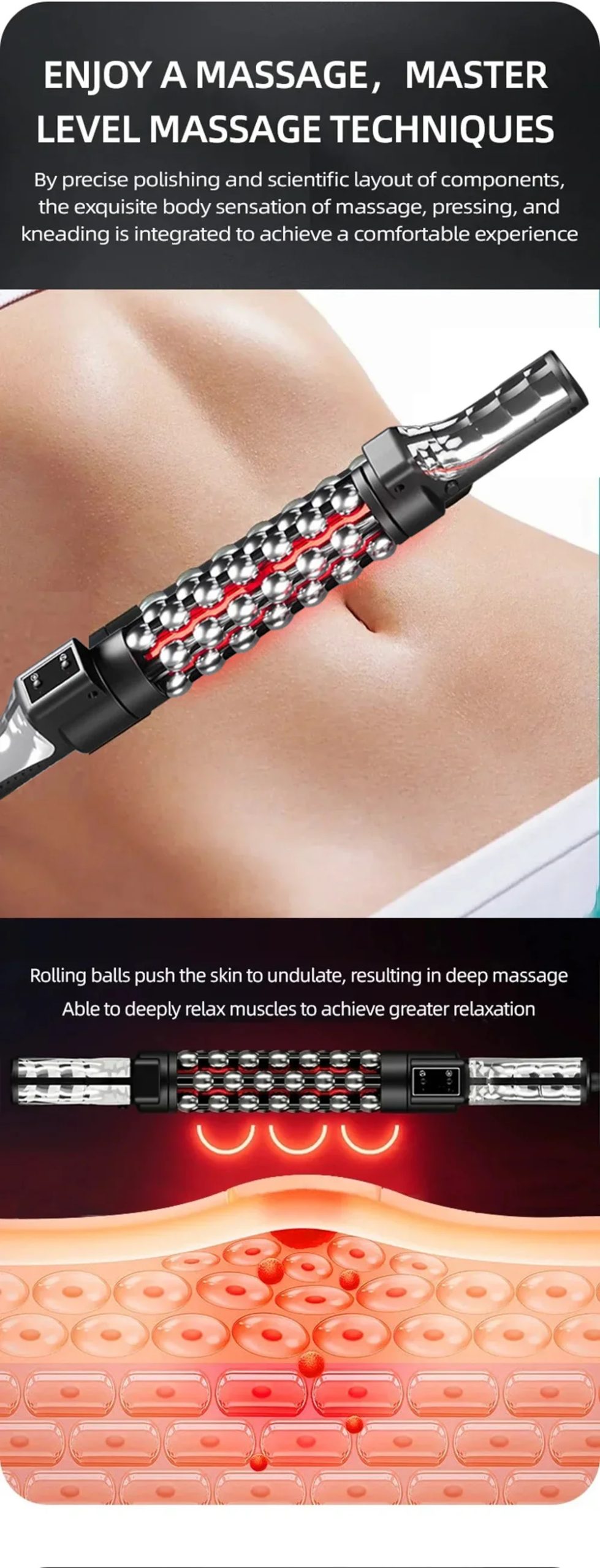 New 36W Relaxed Red Light Heated Massage Device Roll Massager 360° Rotating Inner Ball Roller for Whole Body Anti Cellulite New 36W Relaxed Red Light Heated Massage Device Roll Massager 360° Rotating Inner Ball Roller for Whole Body Anti Cellulite