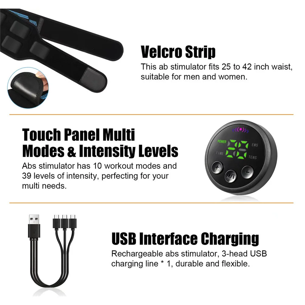 EMS Belt Massage Set Abdominal Fitness Device Intelligent Belt Full Body Muscle Stimulation Trainer USB Charging Version EMS Belt Massage Set Abdominal Fitness Device Intelligent Belt Full Body Muscle Stimulation Trainer USB Charging Version