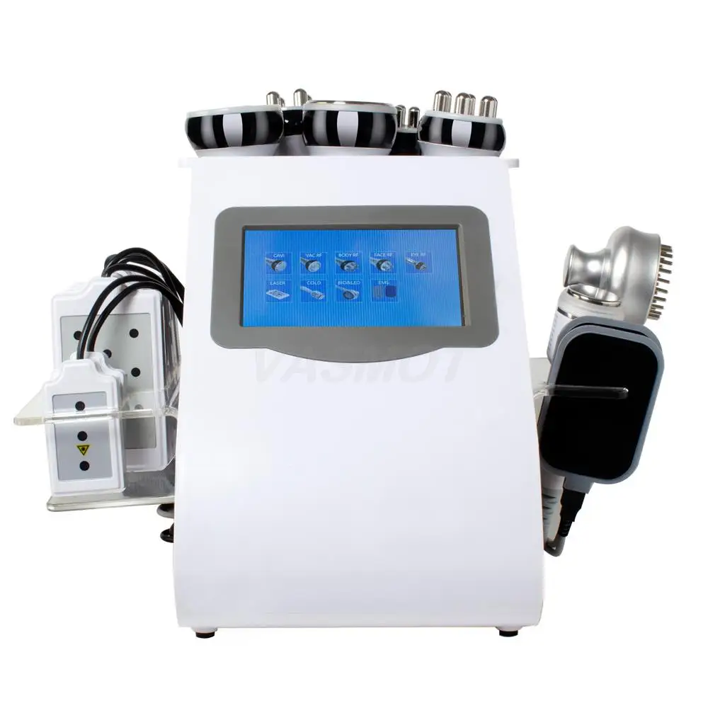 6/9 In 1 40K Frequency Ultrasonic Cavitation Body Vibration Massager Shape Slimming Machine With Trolley Vacuum Radio Lipo Laser