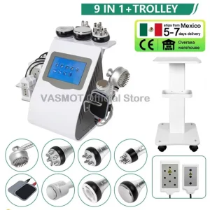 6/9 In 1 40K Frequency Ultrasonic Cavitation Body Vibration Massager Shape Slimming Machine With Trolley Vacuum Radio Lipo Laser