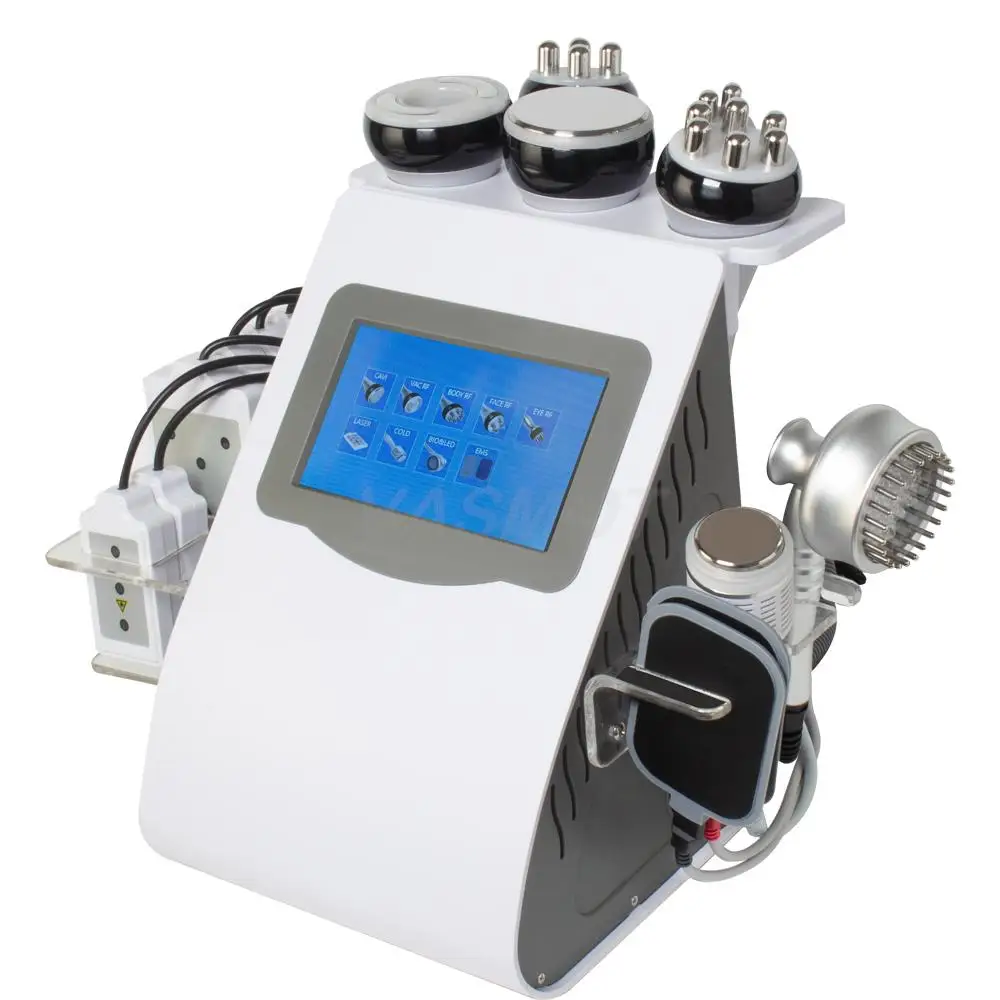 6/9 In 1 40K Frequency Ultrasonic Cavitation Body Vibration Massager Shape Slimming Machine With Trolley Vacuum Radio Lipo Laser