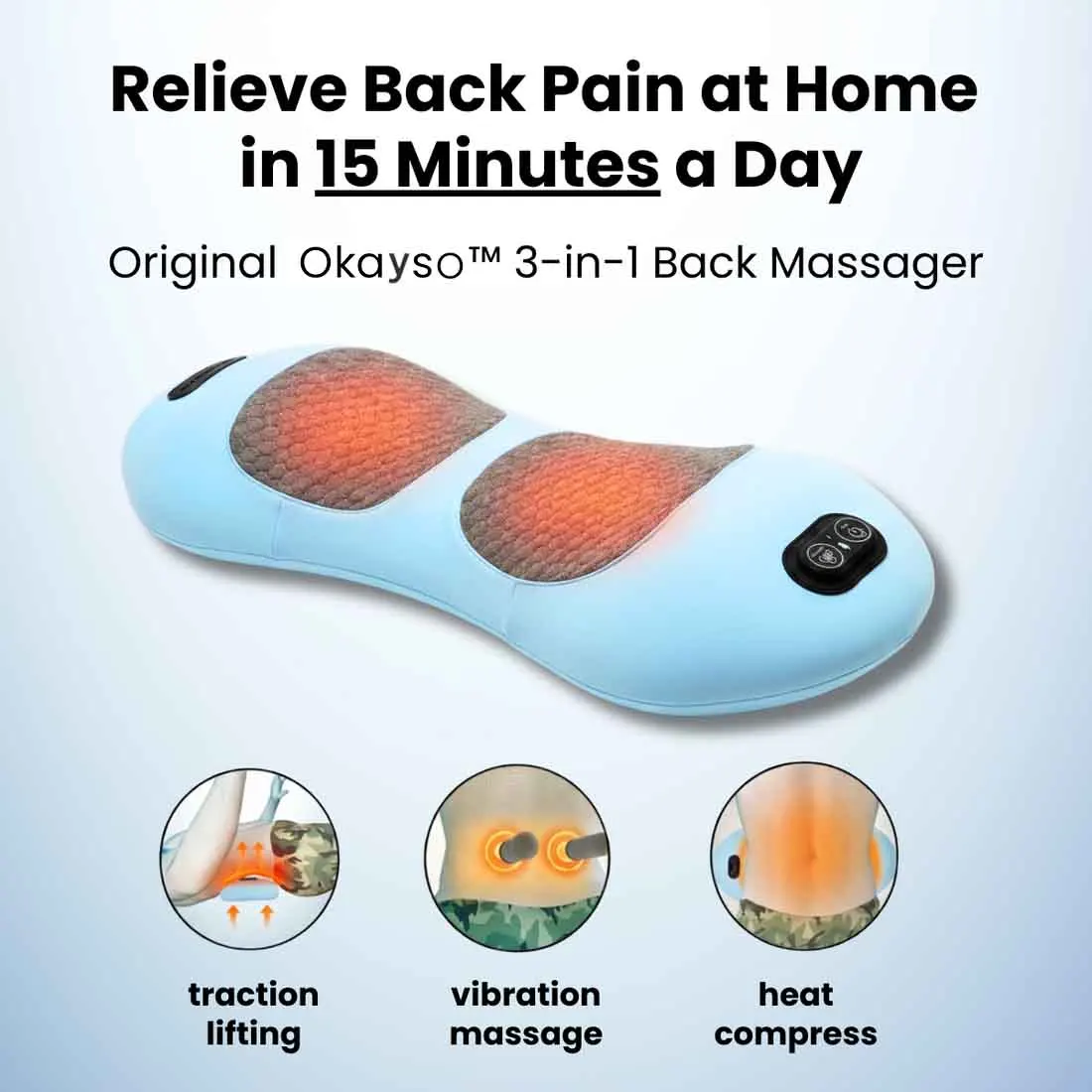 Okayso Multi-functional 3-in-1 Back Massager with Relief Bed Sleeping Shiatsu Deep Tissue Portable Shoulder Lower Back Massager - Image 2